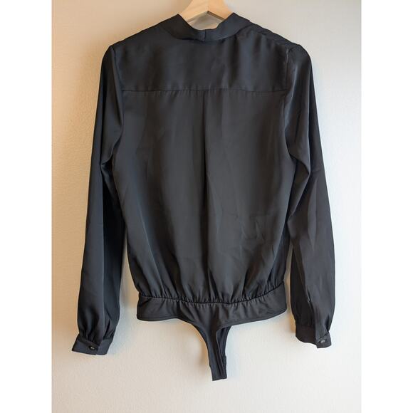 L'Academie Womens Plunge VNeck Long Sleeve Snap Bodysuit Blouse Top Black Small - Picture 7 of 9